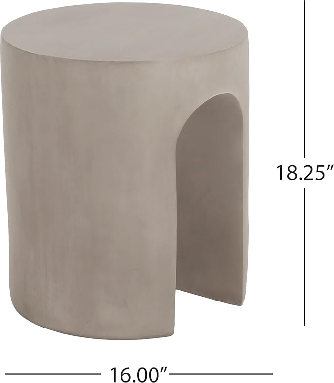 Outdoor Side Table 16" U-Shape Shape Concrete Side Table, Patio Tables for Outside Decorative Garden Stools, No Assembly Accent Table for Patio Porch Living Room, Grey
