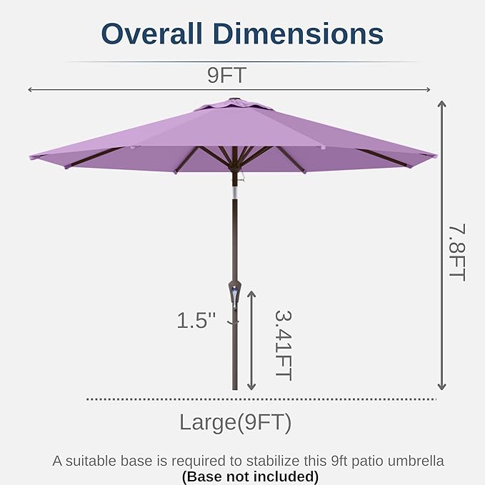 9ft Patio Umbrella with Push Button Tilt and Crank,Outdoor Market Table Umbrella UV Protection 8 Sturdy Ribs for Backyard,Garden,Pool,Deck(Taro Purple)
