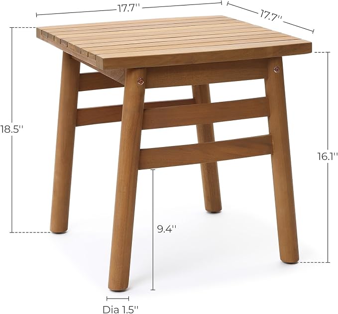LuxenHome 18.5" Square Outdoor Side Tables for Patio, Acacia Wood Outdoor End Table with Slatted Top, Wooden Patio Table for Balcony, Patio, Porch