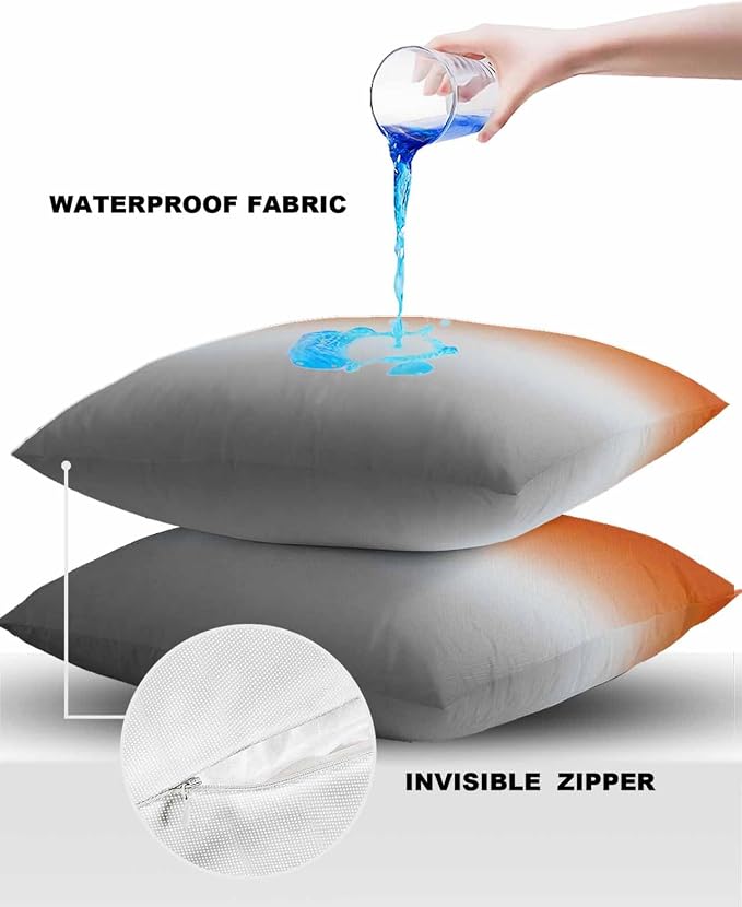 Outdoor Waterproof Throw Pillow Covers Set of 2 Orange Grey Ombre Pillowcases 16x16 Inches Gradient Gradual Color Patio Decorative Pillows Cushion Case Patio Pillows for Couch Bed Chair Garden