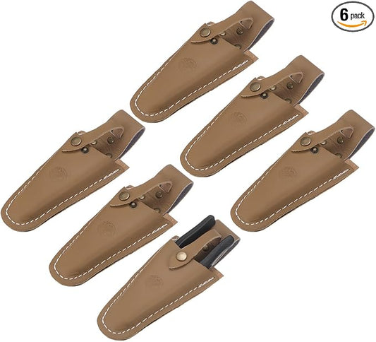 M METERXITY 6-Pack Garden Pruner Sheath, Portable Leather Pruning Shears Sheath Pliers Holder for Belt, Garden Scissors Leather Case for Hand Pruner/Garden Shears/Clippers [Yellowish Brown]
