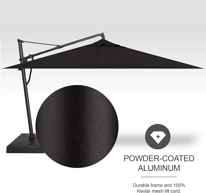 Treasure Garden AKZ PLUS Cantilever Umbrella 10'x13' Rectangular Sunbrella Black Canopy and Black Frame with Rolling Base