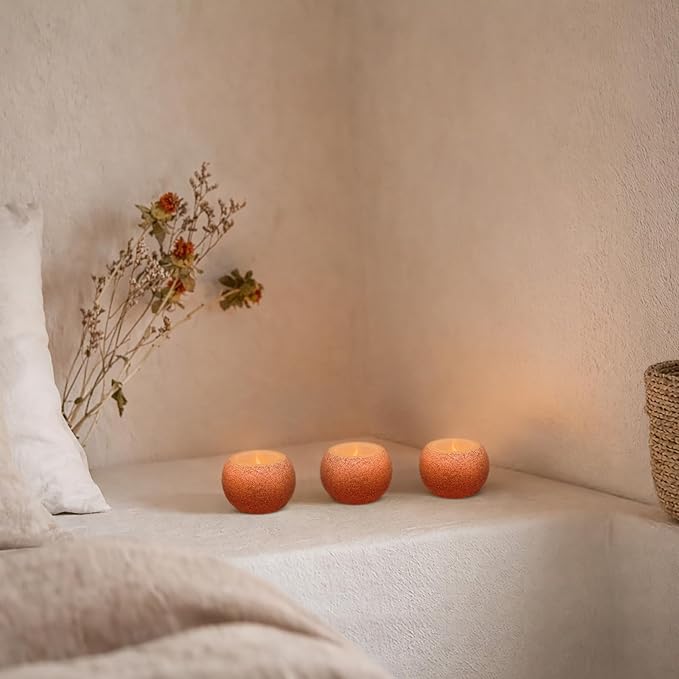 FURORA LIGHTING Small Red Glittery Real Wax Flameless Candles, Pack of 3 – LED Flickering Small Round Candles, 2.4” x 1.6”, Battery Included, Ideal for Home Decor