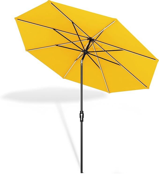 Midtown Umbrellas Led Swilt Sunbrella Umbrella 9 Ft Patio Umbrella With Sunbrella Yellow Acrylic Fabric - Deck Patio Umbrella, Backyard Umbrella, Garden Umbrella & Pool Umbrella - Black Pole