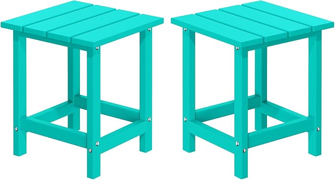 MUCHENGHY Adirondack Outdoor Side Table Set of 2, 14.7" Patio Side Table Weather Resistant, HDPE Outdoor End Tables for Patio, Lake Blue