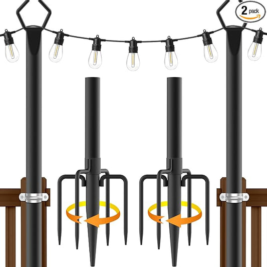 AILBTON 2 Pack 10Ft String Light Poles,Light Poles for Outside String Lights,Outdoor Light Poles with Fork,Metal Pole Stand for Patio,Backyard,Deck