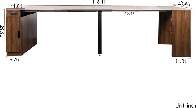 23.62”-118.11” Extendable Dining Room Table, 1-10 People Wood Long Foldable Tables with Storage Cabinet & Outlet, Space Saving Expanding Table with for Kitchen, Living Room, Party, Walnut