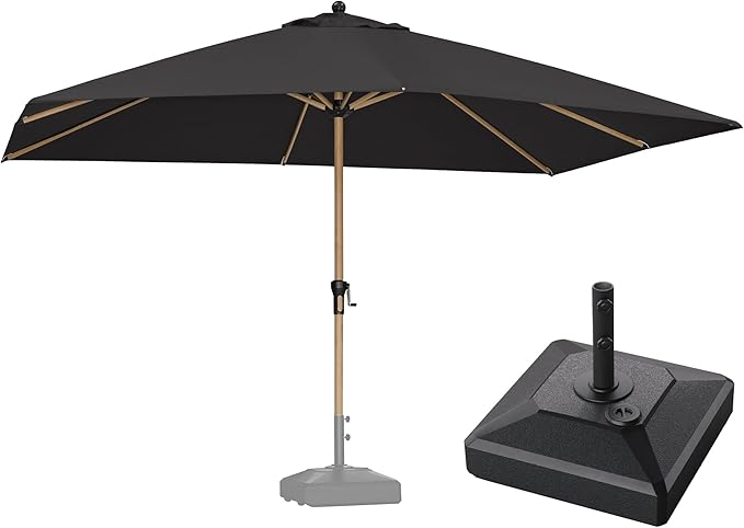PURPLE LEAF 9' x 12' Patio Umbrella with Base Outdoor Umbrella Market Umbrella with Crank & 8 Ribs Aluminum Rectangular Table Umbrella Outdoor Patio for Backyard, Black