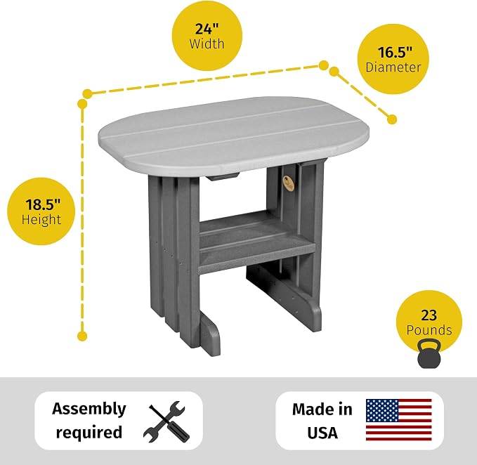 LuxCraft Poly Small Table Stand, Outdoor Side Tables for Patio, Weatherproof Patio End Table for Outside, Eco Friendly and UV Resistant HDPE - Amish Made in USA (Weatherwood & Black)