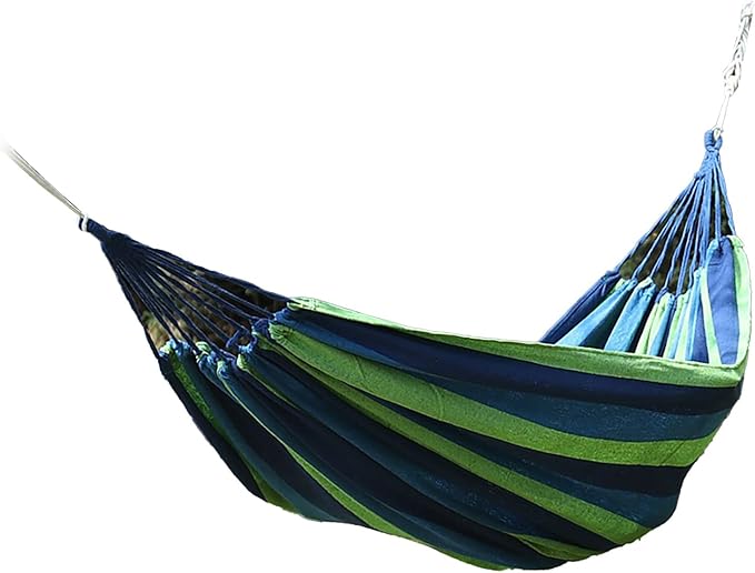 MAVIS LAVEN Portable Hammock, Polyester Cotton Single Double Hammock with Anti Rollover Design for Camping Outdoor Indoor Patio Backyard (Blue Green)