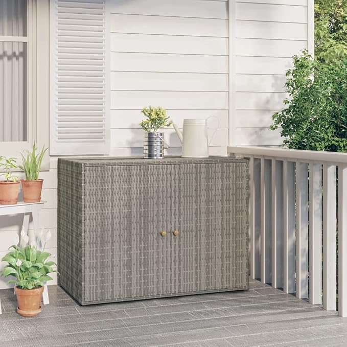 Garden Storage Cabinet Outside Deck Storage Box Outdoor Patio Storage Backyard Storage Box Furniture Storage Box Gray 39.4"x21.9"x31.5" Poly Rattan