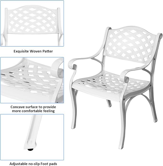5 Piece Patio Dining Set, All Weather Cast Aluminum Outdoor Dining Table and Chairs Set of 4, Patio Furniture Conversation Set with 4 Chairs and 30.31" Round Table, 2.36" Umbrella Hole