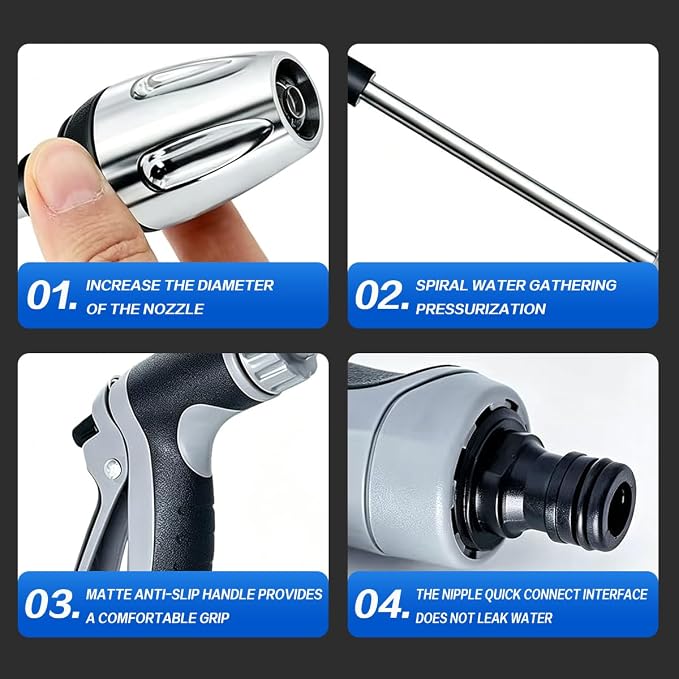 Aquaxis Pressure Washer Wand High Pressure Water Jet Nozzle for Garden Hose, 3 Spray Modes, Turbo Cleaner for Car Washing, Patio, Driveway, Stainless Steel Construction (1 Set)