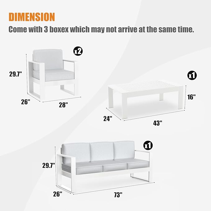 4 Piece Modern Aluminum Patio Furniture Set with Fire Pit Table, Outdoor Patio Sectional Conversation Metal Seating Sets with Olefin Cushion