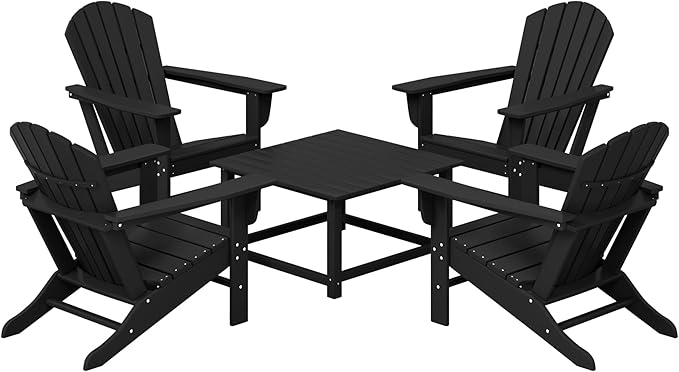 Costaelm Patio Conversation Set, Patio Chairs Set of 5 Balcony Firepit Furniture Outdoor Adirondack Square Table and Chair Backyard Furniture Set for Lawn Porch Pool Garden, Black