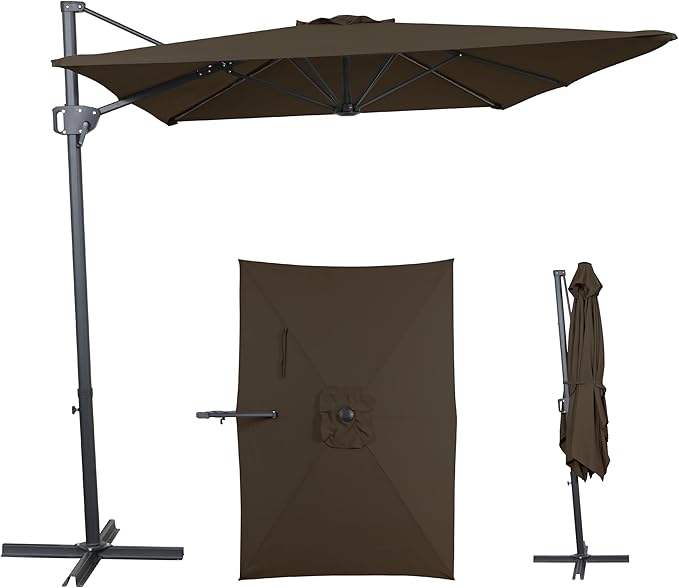 10FT Offset Patio Umbrella, Cantilever Hanging Umbrella with Infinite Tilt, Fade-Resistant Water-Repellent Canopy & Cross Base for Yard, Garden & Deck