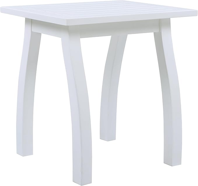 Acacia Wood Outdoor Side Table, Weather Resistant Slatted Design Patio Coffee End Table, Decorative Decorated Accent Table for Balcony Beach Poolside, Natural Stained (White PU + Acacia Wood)