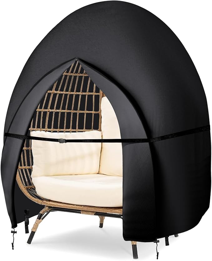 Patio Hanging Egg Chair Cover Double Egg Chair Covers Waterproof for Outdoor Pod Swing Loveseat Egg Chair- 91 X 87 Inches, Black