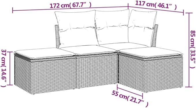 4 Piece Patio Sofa Set with Cushions, Porch Furniture Set Outdoor Sofa Sets Patio Conversation Set Outdoor Dining Sets for Exhibition Negotiation Area Piazza Poolside Black Poly Rattan