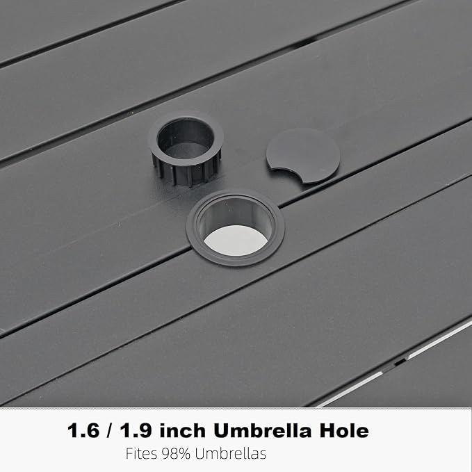 Patio Dining Set, 54" Outdoor Metal Table and 6PCS Aluminum Chairs | Round Patio Table, 1.6" & 1.9" Adjustable Umbrella Hole, Patio Dining Chair with Resin Seat and Aluminum Frame