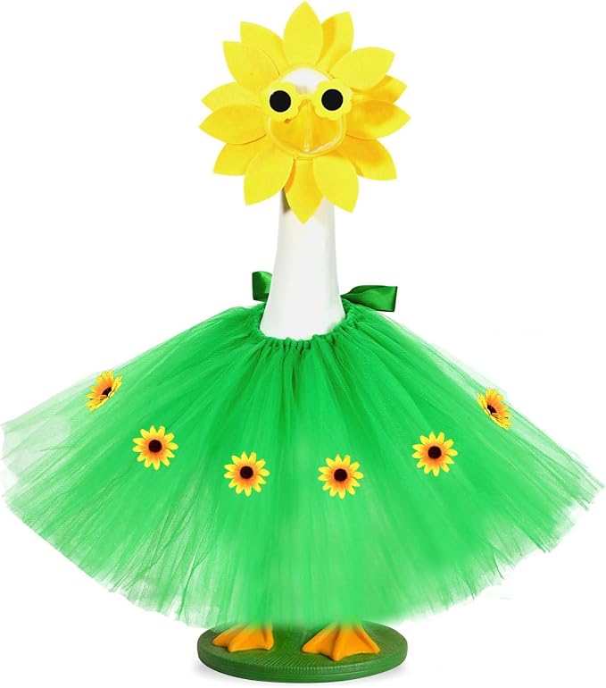 JcHrmers Sunflower Porch Goose Outfits Spring Summer Goose Outfit Headpiece Glasses Tutu Skirt Fits 23" Cement Plastic Goose Statue for Outdoor Lawn Garden Yard Patio Decor
