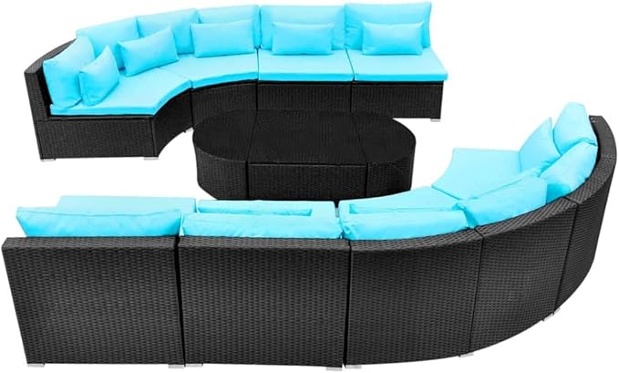 13 Piece Patio Lounge Set with Cushions,Garden Outdoor Seating Patio Sofa Set Conversation Patio Furniture Suitable for Garden Balcony Backyard Porch Lawn Poly Rattan Blue