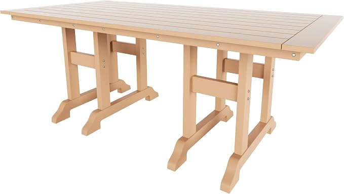 WO Home Furniture Adirondack Patio Dining Chair Table Bench Set of 6 PCS Rectangle Dinner Table Dining Arm-Chairs (Teak)