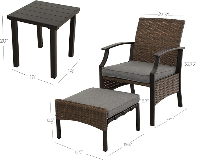 Grand patio 5-Piece Outdoor Furniture Sets Wicker Outdoor Patio Chairs with Olefin Cushions Ottomans and Coffee Table for Balcony Backyard Garden Poolside- Gray