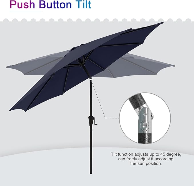 COBANA Patio Umbrella, Outdoor Table Umbrella of 9-Feet with 8 Ribs and Push Button Tilt and Crank, Dark Blue