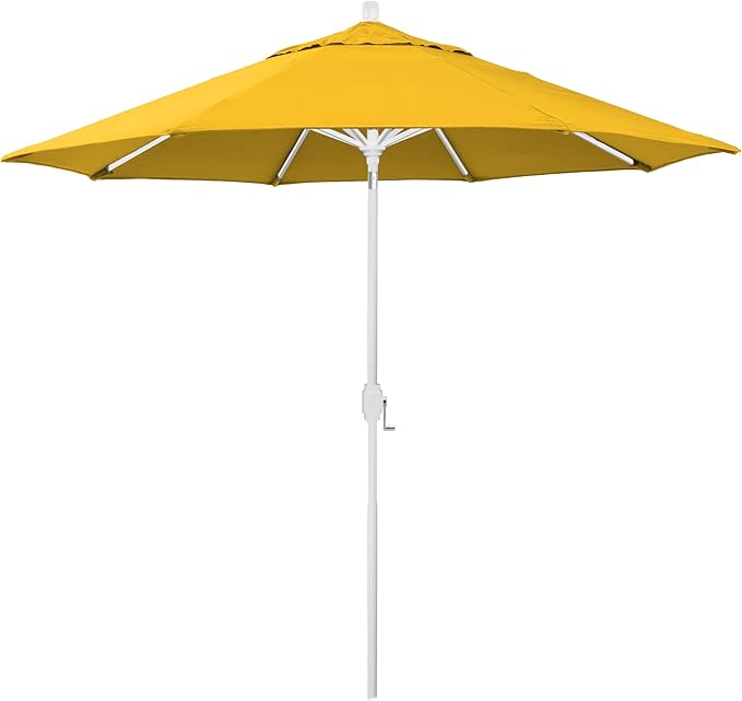 California Umbrella 12-Year-Non-Fading, 9Ft Premium Sunbrella Patio Umbrella, Hand-Crank, Button-Tilt, White Frame, Sunflower Yellow Fabric