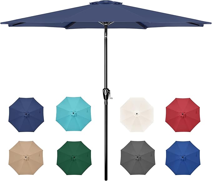 HealSmart 9ft Patio Umbrella with Push Button Tilt/Crank, Outdoor Table Market Yard Umbrella with 8 Sturdy Ribs for Garden, Backyard, Deck, Pool, Dark Blue