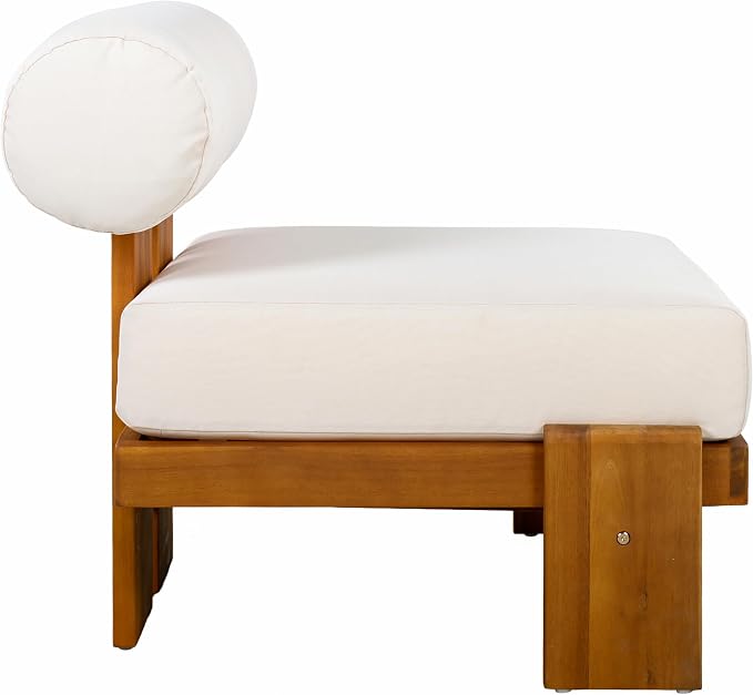 Merax Patio Club Chair Set of 2, Acacia Wood Frame with Waterproof Cushions & Round Backrest for Garden, Deck & Balcony, Beige+Teak