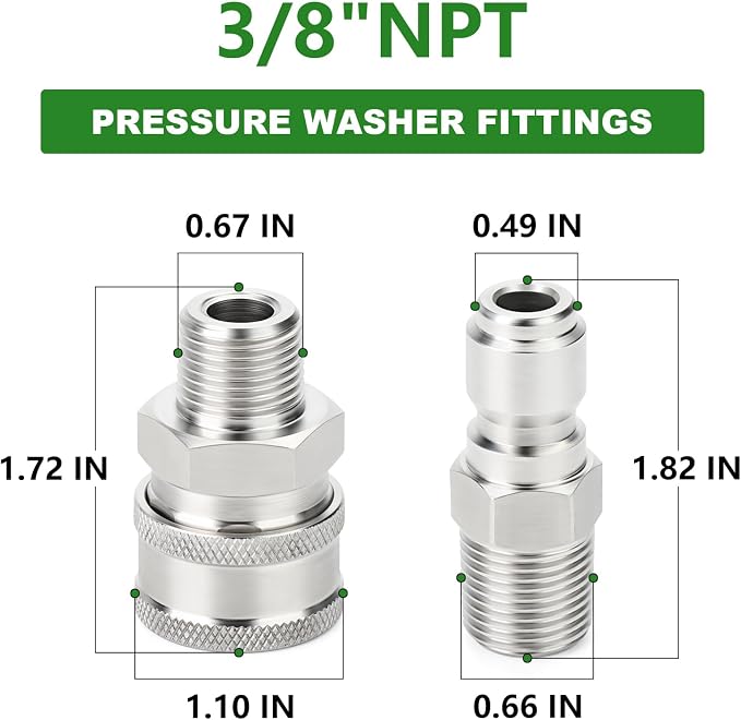 TAISHER 2PCS 304 Stainless Steel 3/8" Female NPT High Pressure Washer Quick Connect Coupler for Pressure Washing Gun Hose Accessories