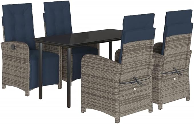 Backyard Furniture Patio Conversation Sets Outdoor Seating 5 Piece Patio Dining Set with Cushions Gray Poly Rattan Suitable for Gardens, Balconies, Decks