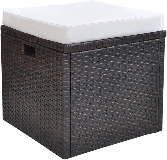 6-Piece Outdoor Dining Set, Brown PE Rattan Patio Furniture Set with Frosted Glass Top Table and Cushions, Large Rectangular Garden Conversation Set for 7 People, Steel Frame