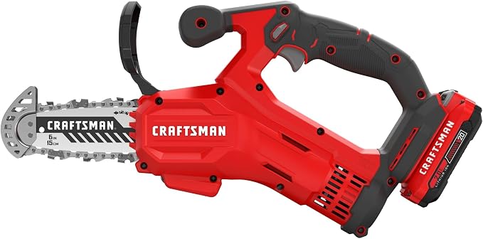 CRAFTSMAN V20 Mini Cordless Chainsaw, Pruning Saw, 6" Chain, Small Handheld Chainsaw, 2Ah Battery and Charger Included, Tree Trimming and Pruning, Compact and Lightweight (CMCCS320D1)