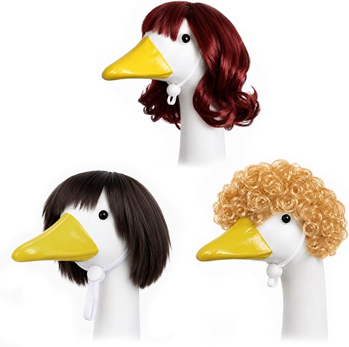 4Pcs Porch Goose Wigs Set porch goose outfits Accessories for Outdoor Statue Accessories Garden Patio Yard Goosey Decoration (3PCS Wigs-A)