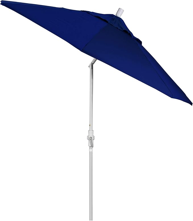 California Umbrella 9' Rd Tahoe Series Aluminum Patio Umbrella, Crank Lift, Collar Tilt, White Finish, True Blue