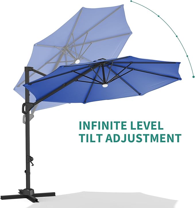 10 Ft Offset Patio Umbrella with Base Included, Round Cantilever Umbrella with UV Protective And Water Resistant Canopy, 360° Rotation, Integrated Tilting System, Beige