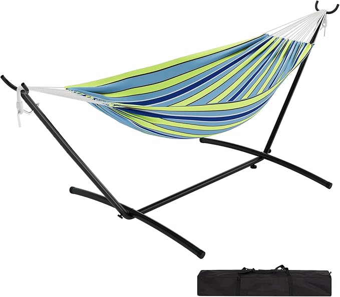 Hammock with Stand, 2-Person Outdoor Portable Hammock with Carrying Bag & Adjustable Frame, Heavys Duty 450lb Capacity, for Beach Camping Backyard Patio
