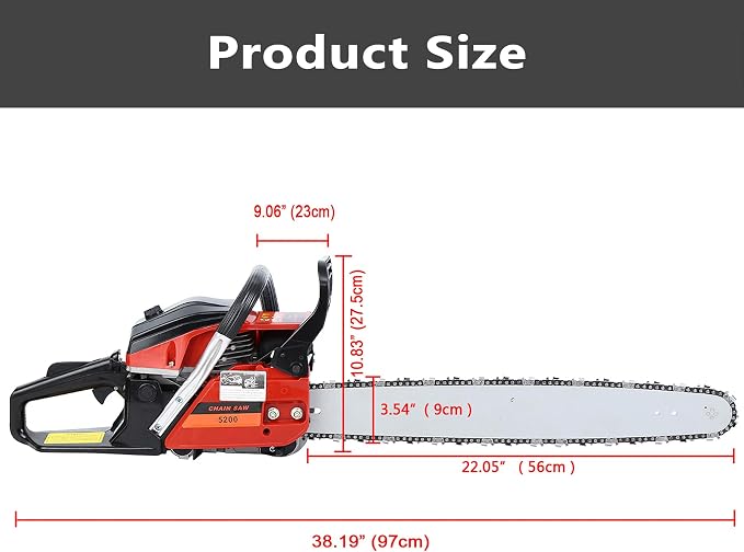 52CC Gas Chainsaw, 22-Inch 2KW Professional Grade Chain Saw with 8500rpm High-Speed Cutting, Lightweight 2-Stroke Engine for Wood Logging, Tree Pruning, Gardening & Landscaping