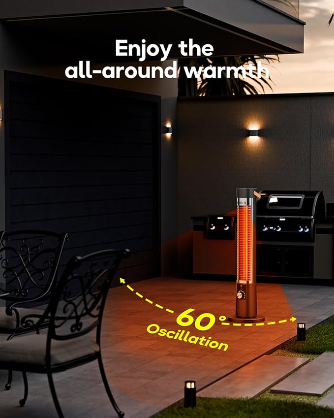 Patio Heater, 9 Heat Setting, 60-Degree Oscillation, 9-Hour Timer, Portable A - 9