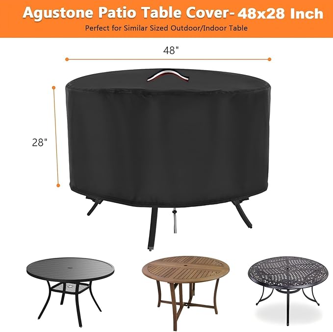 Patio Table Cover, 48 Inch Round Outdoor Table Cover, Waterproof Protective Covers Patio Furniture Covers-48x28Inch