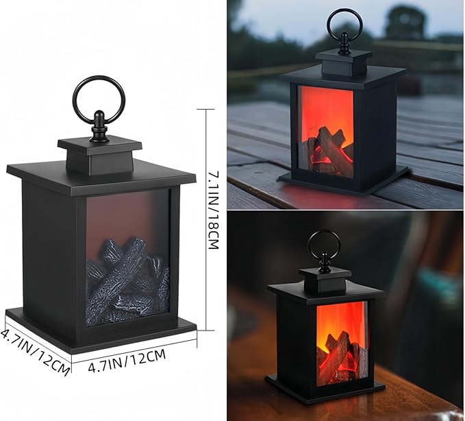 Simulated LED Fireplace Lantern Battery Powered Flameless Light with Simulation Flame Table Decorative Lamp Mini Fireplace Ornament for Cozy Home Decor Free Standing Electric Log Burner