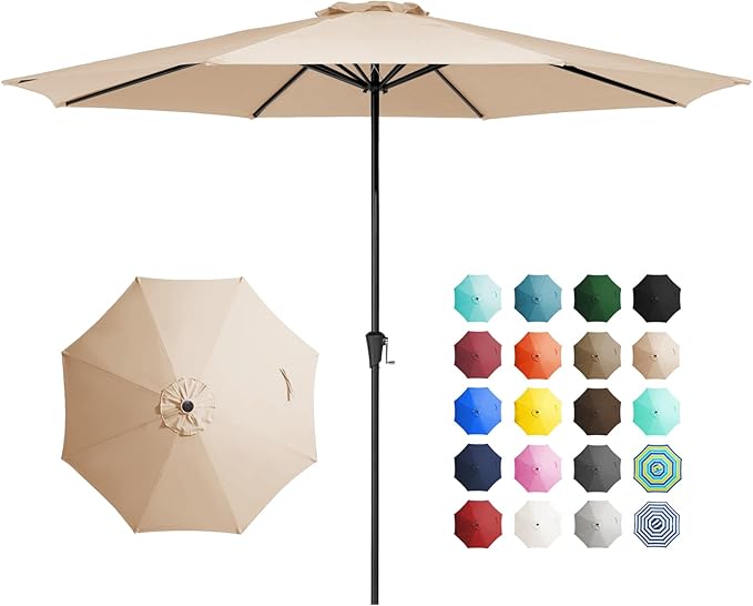 JEAREY 11' Patio Umbrellas Outdoor Table Market Umbrella w/Crank, 8 Sturdy Ribs, UV Protection Windproof for Garden, Deck, Backyard, Pool(Beige)
