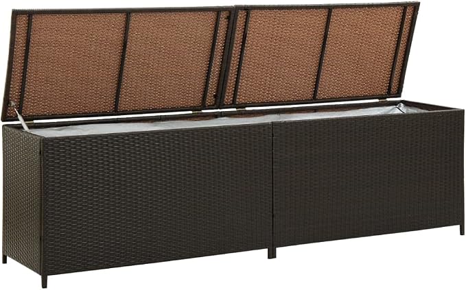 Patio Storage Box Poly Rattan 78.7"x19.6"x23.6" Brown Patio Garden Outdoor Storage Container, Furniture Deck box (Weight:40.57 lbs)
