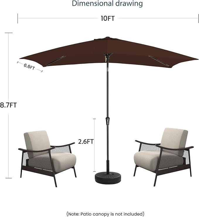 6.5x10FT Rectangular Patio Umbrella with Push Button Tilt & Crank Lift for Garden,UV Protection Outdoor Umbrella for Deck,Pool and Yard,Brown