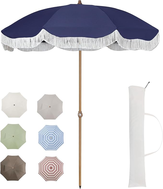 Tempera Heavy Duty High Wind Beach Umbrella with Sand Anchor & Carry Bag | Patio Outdoor Umbrella with Aluminum Frame and Push Button Tilt, Ideal for Travel Garden Lawn, UPF 60+