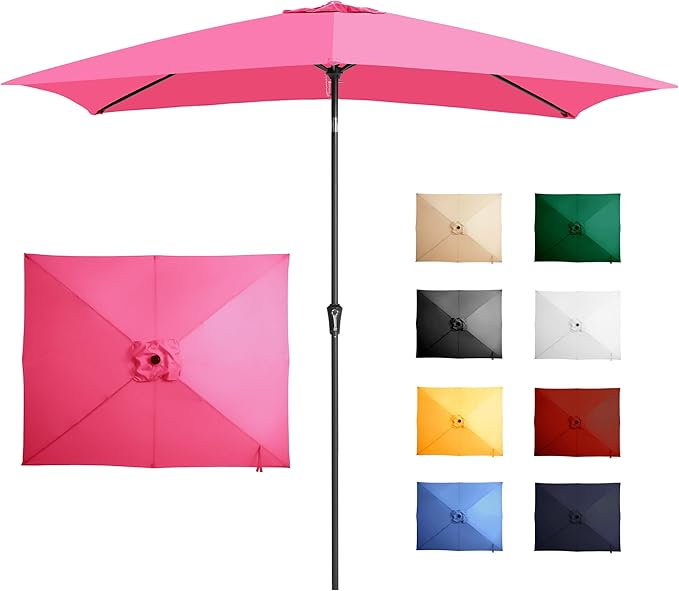 Ayge 6.5x10FT Rectangular Patio Umbrella Outdoor Table Umbrella w/Push Button Tilt & Crank Rectangle Market Umbrella UV Protection for Garden,Deck,Lawn,Yard & Pool,Rose Pink