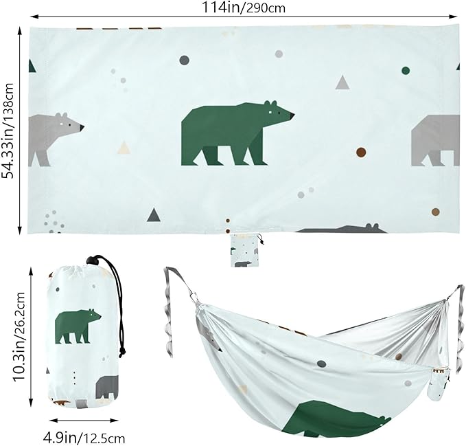 Bears Outdoor Hammock with Tree Straps Cloth for Outside Beach Patio Garden